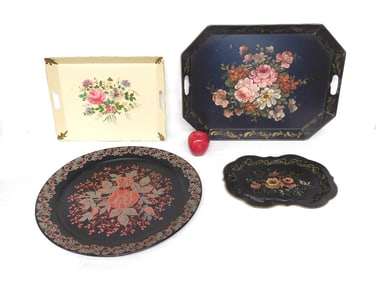 Lot of 4 Mid-Century Tole Painted Metal Trays