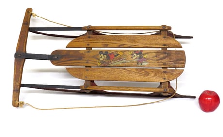 1940's Walt Disney Flexible Flyer No 90-K Childs Sled w/Mickey Mouse & Minnie