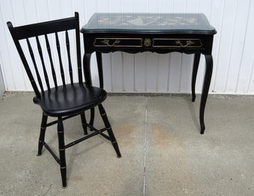 A Ladies MCM Vanity Table w/Chair & Needlepoint Top