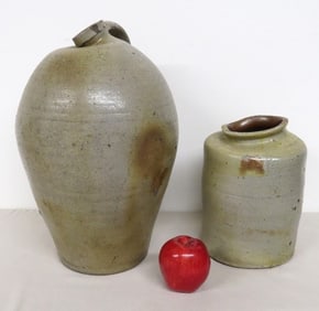 19th C. Hardcore Stoneware Pieces Storage Jar & Ovoid