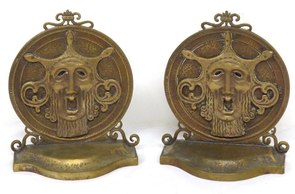 Oscar Bruno Bach Attrib (1884-1957) Brass Faces Bookends (1 of 6)