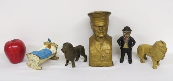 A Lot of 5 Antique Figural Iron Still Banks