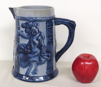 19th C. Robinson Clay Windy City Blue Stoneware Pitcher