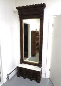 An 1880's Eastlake 9ft Center Hall Mirror Marble Base