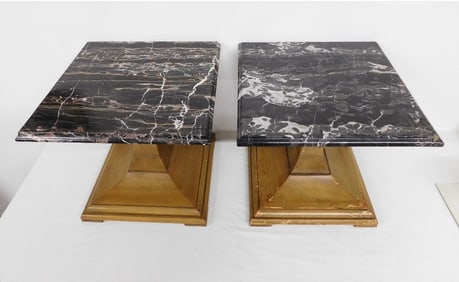 Pr. of MCM Era Black Italian Marble Top End Tables