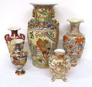 5 Meiji Satsuma Decorated Vases Late 19th-early 20th C.