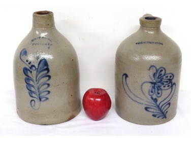West Troy & White's Binghamton, NY Blue Decorated Jugs