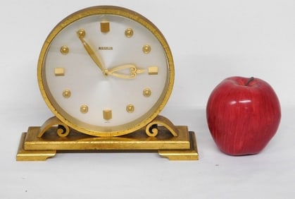 Art Deco Benrus Swiss Mantle or Desk Clock Gold Tone