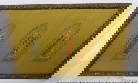 After Fra Angelico Gilt Framed Tryptic of Angels 19th C.