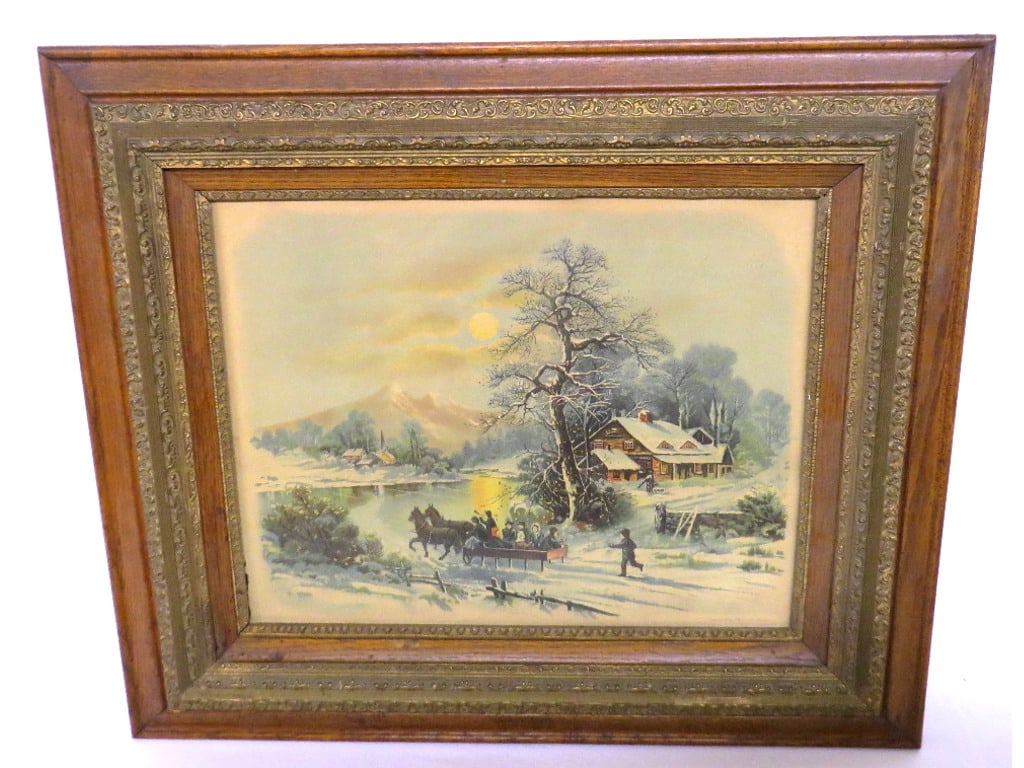 Victorian Oak Frame Print Winter Sledding (1 of 7)