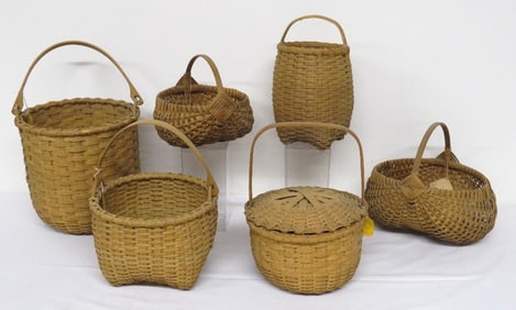 A Group of Vintage Hand Woven Splint Baskets, Signed