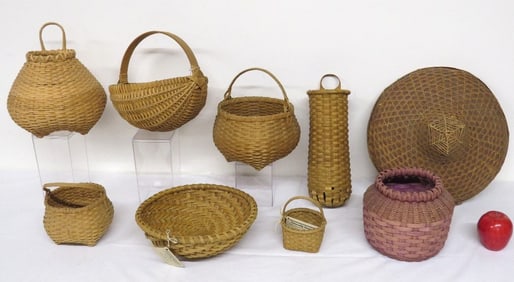 Vintage Woven Splint Baskets, Some Artist Signed