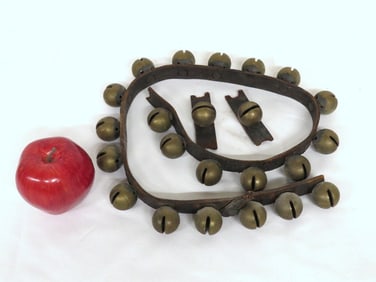 A String of 19th C. Sleigh Bells on Orig Leather