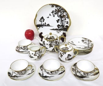 Early 20th C. Hand Painted Nippon Tree in Meadow Tea Set