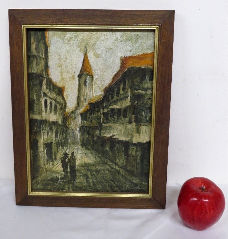 MCM O/C a Street Scene & Church in Background, Signed (1 of 6)