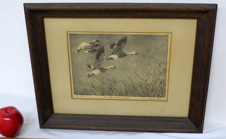 Stanley Stearns (1926-2013) Engraving titled Blue Geese