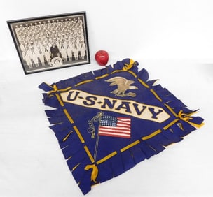 Pair of WWII US Navy Photo & Embroidered Pillow