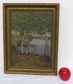 James McRickard (NY 1872-1947) O/C Landscape Birch Trees