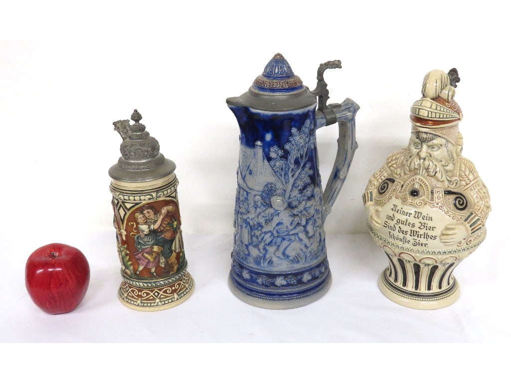 Three German Beer Steins Inc Large Blue Westerwald (1 of 19)