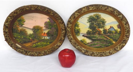Two O/B Paintings Countryside Scenes in Period Frames