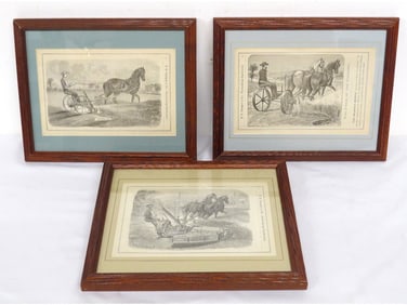 Three 19th C. Adv Engravings Horse Drawn Farm Machinery
