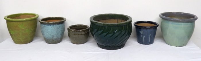 Six Varying Color Earthenware Planters