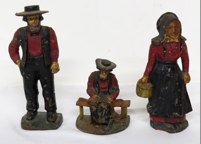 Lot of 3 Cast Iron Amish Doorstops Early 20th C.