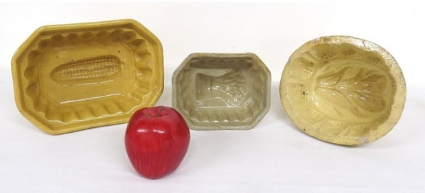 Three 19th C. Yellow Ware butter molds