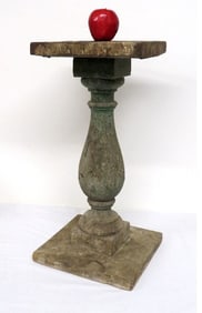 A Primitive Wooden Pedestal In Old Green Paint