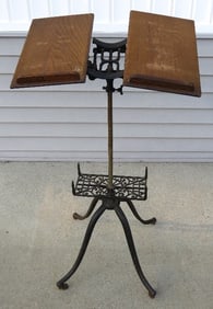 Late Victorian Cast Iron & Oak Bible or Dictionary Stand