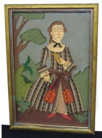 A Folk Art Shadowbox Cloth Diorama of Colonial Woman