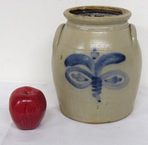 19th C. Cortland NY Attrib Dragonfly Stoneware Crock