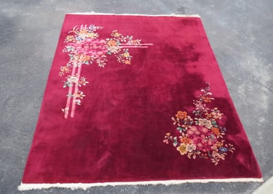 Art Deco Burgundy Chinese Rug 9' x 8'