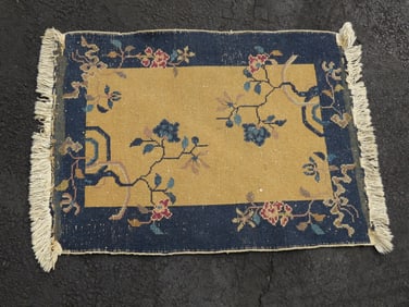 Art Deco Chinese Blue Throw w/Fringe