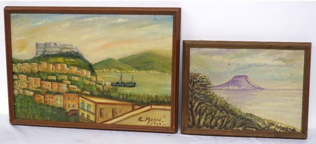 Two O/B paintings signed E. Massa MCM style