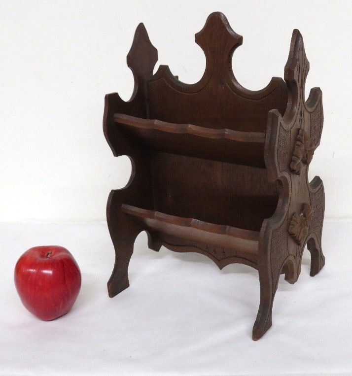 19th C. Eastlake Walnut Stereoview Card Rack: Very rare 19th C. Stereoview card rack, 4 shelves to hold a popular selection of stereoviews that would sit in the parlor with the stereopticon for use by family & guests. Stands 14", 9" wide and 8" s