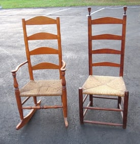 A Shaker Maple Rocker & Colonial Rush Seat Ladder-back