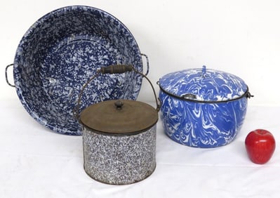 Blue & Grey Enamelware in Gray Speckled & Blue Spatter