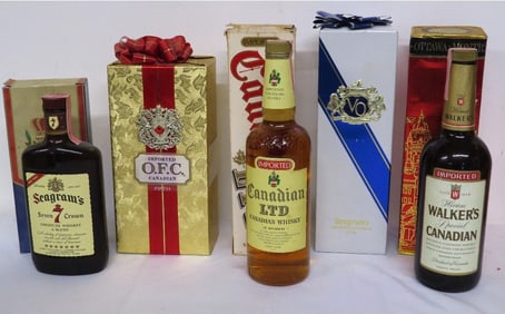 5 Vintage Unopened Bottles Canadian Whiskey 1970's-80's