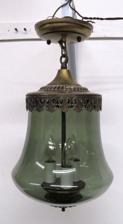 A Hollywood Regency Smoke Green Bell Shaped Hall Light (1 of 4)