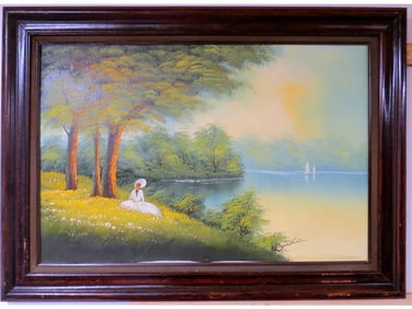 Helmut Breuninger (1921-1998) Woman at Lake w/Pond Boats