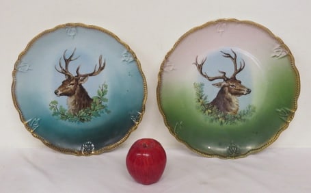 Two German Hand painted Stag Decorated Chargers 19th C.