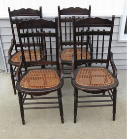 Set of Four 19th C. Stick & Ball Caned Seat Chairs