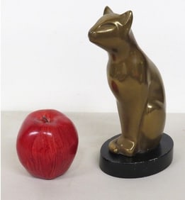 MCM Andrew Dewitt Bronzed Cat Sculpture on Wooden Base