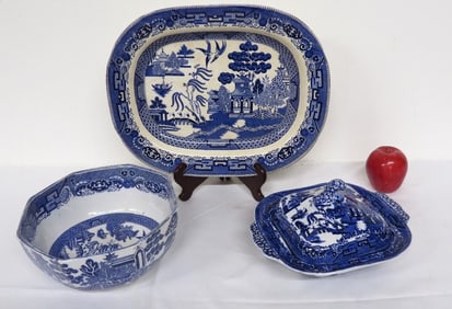 Early Blue Willow Incl. Buffalo Pottery Platter 1916