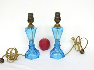 A Pair of Westmoreland Sapphire Blue Vanity Lamps