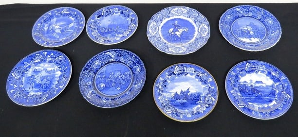 Lot of 8 Historical Staffordshire Blue & White Plates