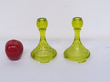 Imperial Glass Uranium Vaseline Yellow Candlesticks