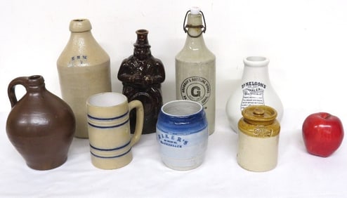 8pc Lot of 19th C. American & English Adv Stoneware