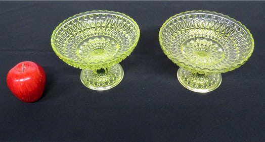 Pair Central Glass Co. No. 775 Zephyr Canary / Uranium Compotes